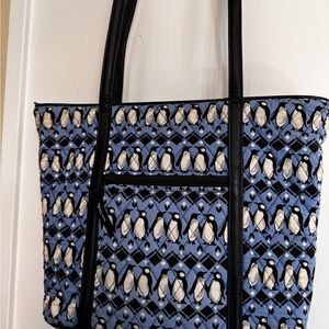 Vera Bradley Playful Penguin Patterned Blue Tote Bag